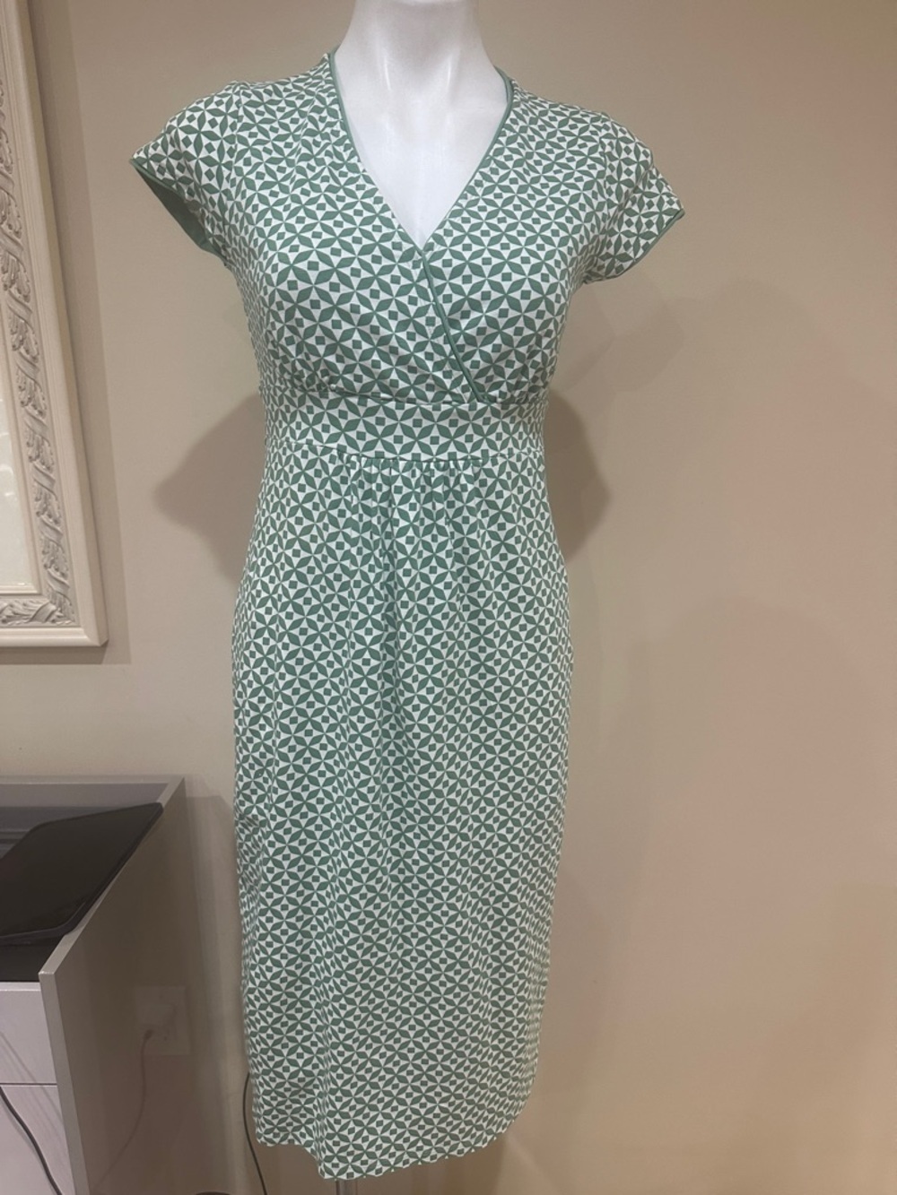 Boden Green Printed Cap Sleeve Wrap Midi Dress - Picture 2 of 10